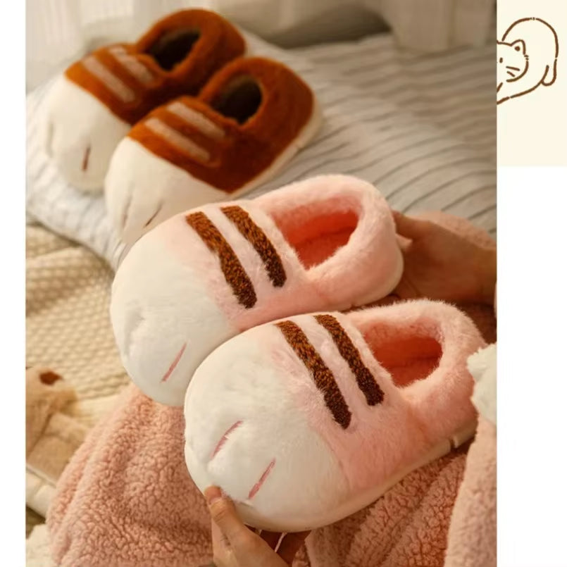 Cozy Winter Cat Paw Slippers for Women - Fuzzy Plush Indoor House Shoes with Cute Claw Design