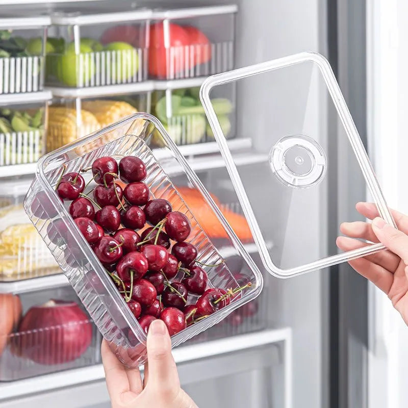 Maximize Your Kitchen Space with Our Transparent Fridge Organizer Baskets - Perfect for Fresh Fruits and Vegetables!