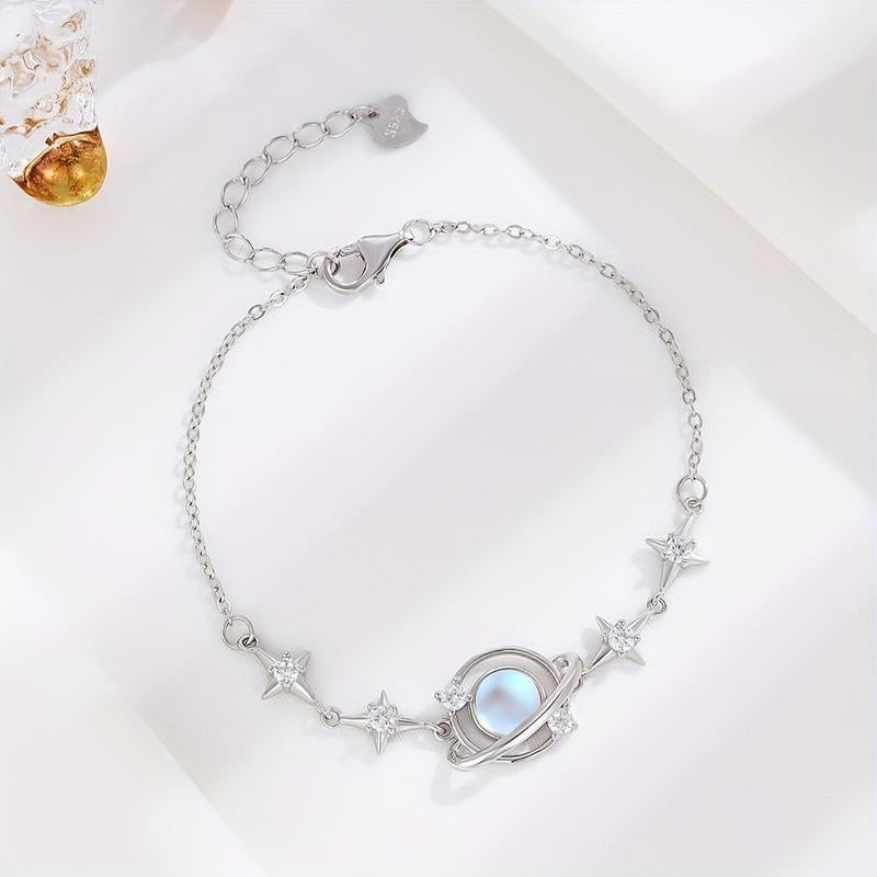 Celestial Charm: Exquisite Starry Sky Planet Bracelet for Girls - Perfect Gift with High-Quality Copper Pendant and 925 Sterling Silver Chain