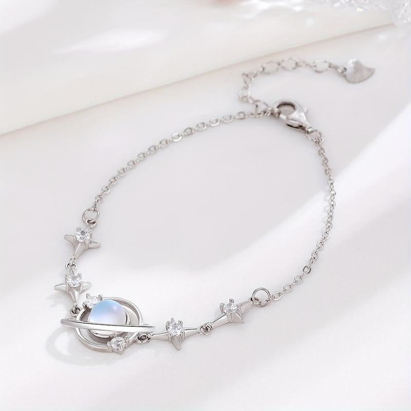 Celestial Charm: Exquisite Starry Sky Planet Bracelet for Girls - Perfect Gift with High-Quality Copper Pendant and 925 Sterling Silver Chain