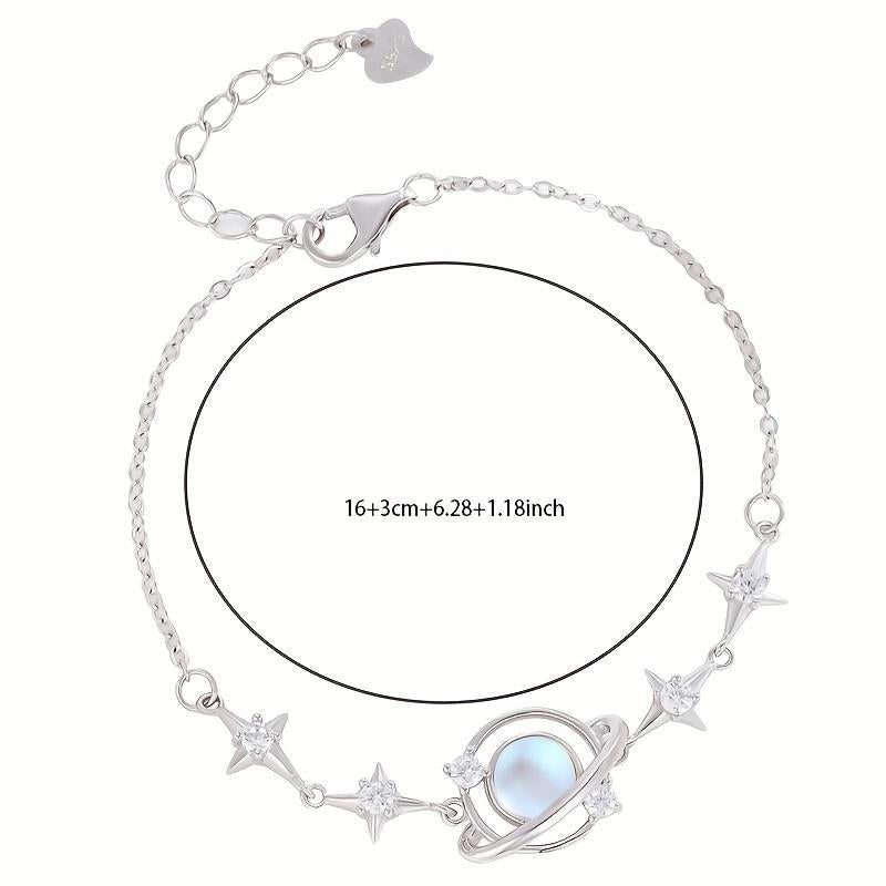 Celestial Charm: Exquisite Starry Sky Planet Bracelet for Girls - Perfect Gift with High-Quality Copper Pendant and 925 Sterling Silver Chain