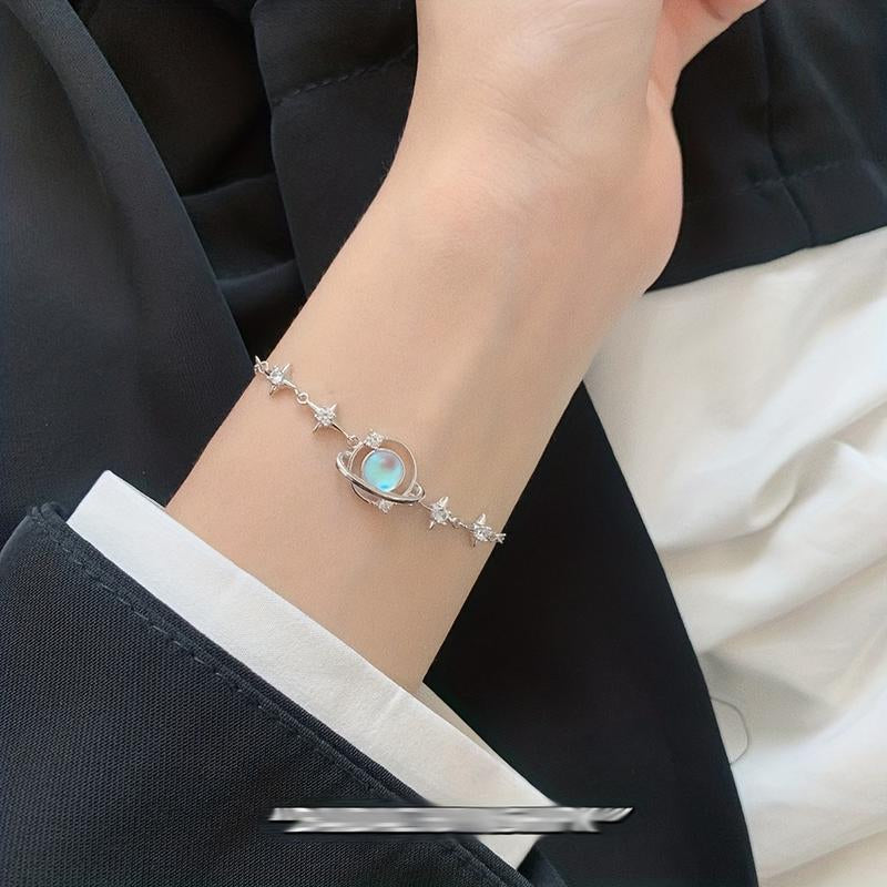 Celestial Charm: Exquisite Starry Sky Planet Bracelet for Girls - Perfect Gift with High-Quality Copper Pendant and 925 Sterling Silver Chain