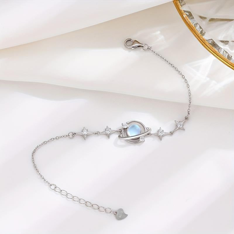 Celestial Charm: Exquisite Starry Sky Planet Bracelet for Girls - Perfect Gift with High-Quality Copper Pendant and 925 Sterling Silver Chain