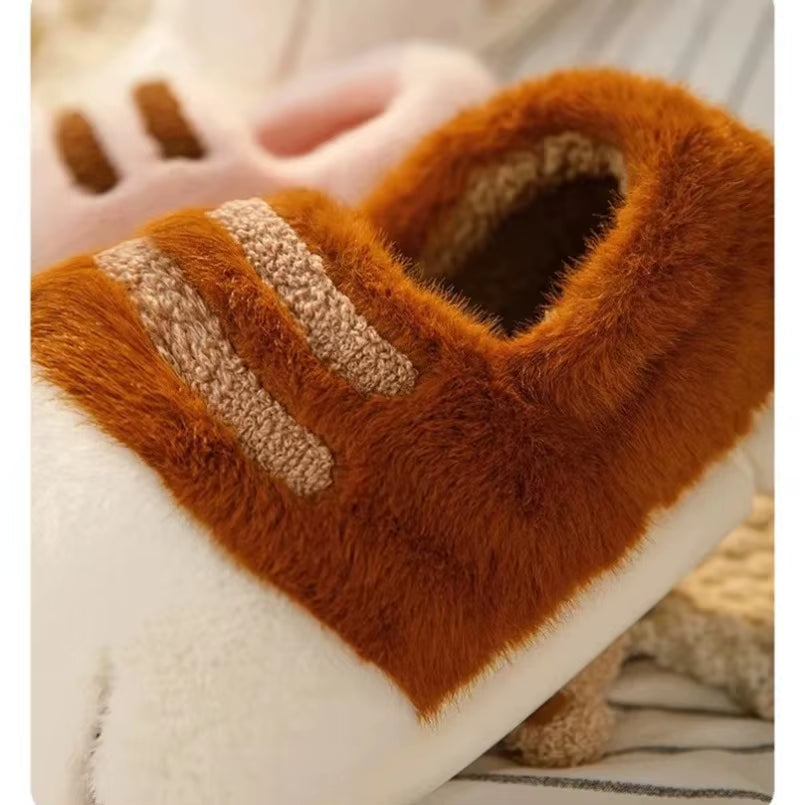 Cozy Winter Cat Paw Slippers for Women - Fuzzy Plush Indoor House Shoes with Cute Claw Design